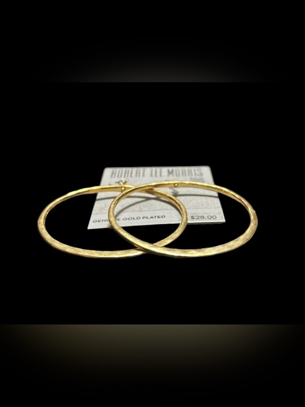 Robert Lee Morris Soho Gold Plated Hammered Hoop Earrings - Picture 3 of 5